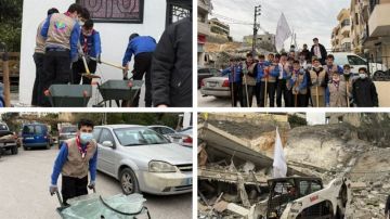 فرق الخدمة المجتمعية في قطاع صيدا في كشافة الإمام المهدي نظمت حملة نظافة في أماكن الاستهداف الإسرائيلي في قناريت فرق الخدمة المجتمعية في قطاع صيدا في كشافة الإمام المهدي نظمت حملة نظافة في أماكن الاستهداف الإسرائيلي في قناريت