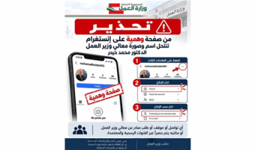 تحذير للمواطنين.. صفحة وهمية باسم وزير العمل تحذير للمواطنين.. صفحة وهمية باسم وزير العمل