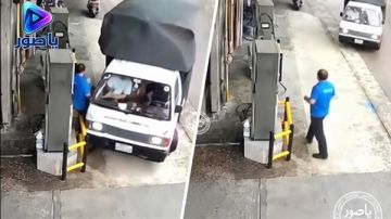بيك آب يفقد السيطرة.. وعامل المحطة ينجو بأعجوبة! بيك آب يفقد السيطرة.. وعامل المحطة ينجو بأعجوبة!