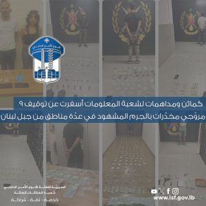 توقيف 9 مروجي مخدرات بالجرم المشهود توقيف 9 مروجي مخدرات بالجرم المشهود