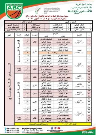 قرعة وبرنامج سلة النوادي العربية الـ 38 للرجال