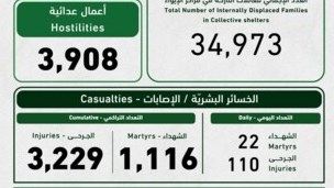 وحدة إدارة الكوارث: 1116 شهيدا و3229 جريحا بسبب العدوان الاسرائيلي على لبنان وحدة إدارة الكوارث: 1116 شهيدا و3229 جريحا بسبب العدوان الاسرائيلي على لبنان