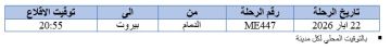 الميدل إيست: تعديلات اضافية على جدول مواعيد رحلات من 16 لغاية 31 أيار