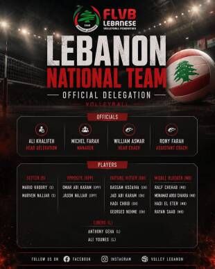 لبنان إلى بطولة غرب آسيا في الكرة الطائرة