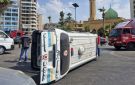 إصابة 3 عناصر من الدفاع المدني جراء حادث سير وانقلاب آليتهم في صيدا