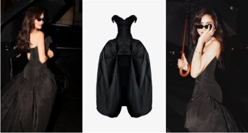  شرطة_الموضة: مي عمر بفستان أسود قصير بذيل منفوش في أسبوع الموضة في باريس بـ180 ألف جنيه