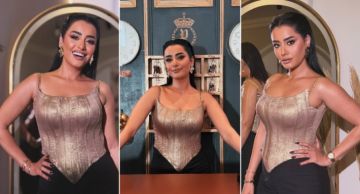 نانسي صلاح تؤدي مشهدا تمثيليا خلال العرض الخاص لفيلم قصر الباشا