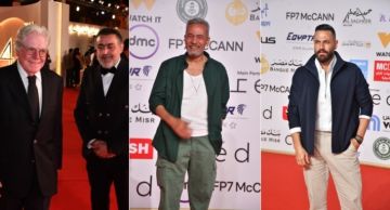 حسين فهمي وصبري فواز ونيكولا معوض على السجادة الحمراء لفيلم ضايل عنا عرض بمهرجان القاهرة ...