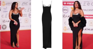 شرطة_الموضة: زينة بفستان أسود مزين بكريستالات في عرض بنات الباشا ... سعره 139 ألف جنيه