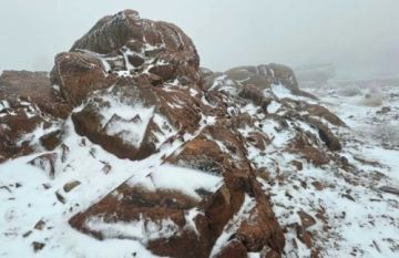 جبل اللوز في السعودية يكتسي بالثلج