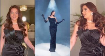 رضوى الشربيني بفستان اسود أنيق في حفل زفاف ليلى أحمد زاهر من أحدث مجموعات أيمن لحموني