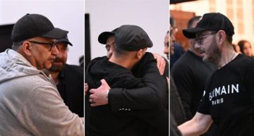 بيومي فؤاد ومحمد عادل إمام وأحمد زاهر وصلاح عبد الله في عزاء زوجة نضال الشافعي