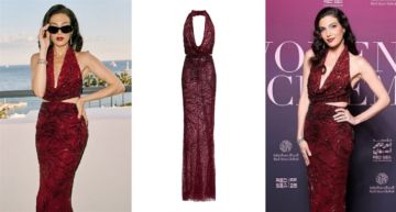 شرطة_الموضة: رزان جمال بفستان برجندي برقبة Halter ... سعره 423 ألف جنيه شرطة_الموضة: رزان جمال بفستان برجندي برقبة Halter ... سعره 423 ألف جنيه