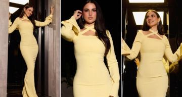 شرطة_الموضة: درة بفستان أصفر طويل وضيق شرطة_الموضة: درة بفستان أصفر طويل وضيق