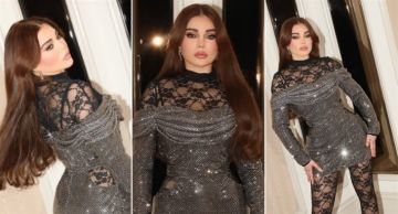  شرطة_الموضة: هيفاء وهبي بفستان قصير لامع وتحته بدلة من الدانتيل الضيق