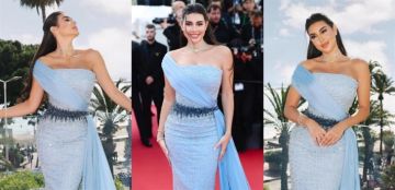  شرطة_الموضة: ياسمين صبري بفستان أزرق سماوي أنيق في كان