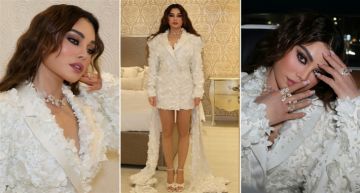  شرطة_الموضة: هيفاء وهبي بفستان قصير على شكل بليزر مطرز يدويا بالورود واللؤلؤ من تصميم جورج شقراف
