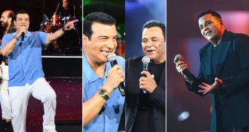 بشرى ومحمد عز وزوجة محمد ثروت ضمن الحضور لقطات من حفل محمد فؤاد وإيهاب توفيق في مهرجان المسرح الروماني بالساحل الشمالي