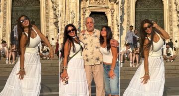 روجينا وأشرف زكي وابنتهما مريم أمام أشهر معالم ميلانو في أحدث ظهور