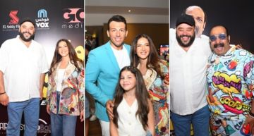 رامي رضوان يساند زوجته دنيا سمير غانم وابنتهما كايلا وإطلالة مميزة لمحمد ثروت في عرض روكي الغلابة 