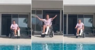 فيديو- غادة عبد الرازق على كرسي متحرك بعد تعرضها لكسر في قدمها