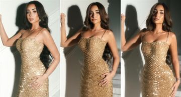 هنا الزاهد بإطلالة ذهبية في حفل زفاف حفيد عادل إمام