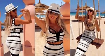 شرطة_ الموضة: رزان مغربي بفستان كروشه مكشوف البطن في أحدث ظهور بالساحل الشمالي