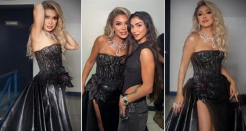  شرطة_الموضة: نوال الزغبي بفستان من الجلد والدانتيل بفتحة جانبية طويلة من تصميم ابنتها تيا