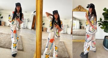 غادة عبد الرازق بإطلالة منزلية أنيقة وأربطة القدم بعد تعرضها للإصابة