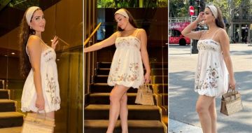  شرطة_الموضة: نسرين طافش بفستان قصير بتطريزات ورود من Zara سعره 5000 جنيه وحقيبة من Hermes بأكثر من 3 ملايين جنيه