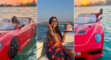 على ظهر سيارة عائمة ... هاجر الشرنوبي تحتفل بعيد ميلادها وسط البحر