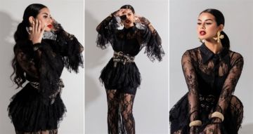 منة عرفة بإطلالة جريئة باللون الأسود ... من الدانتيل بالكامل