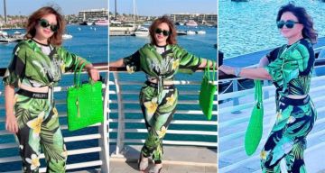  شرطة_الموضة: إلهام شاهين تستعرض رشاقتها بإطلالة رياضية مكشوفة البطن من Philipp Plein سعرها 120 ألف جنيه