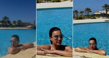 دينا فؤاد في أحدث جلسة تصوير من حمام السباحة