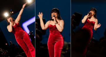 بوسي تخطف الأنظار بجامبسوت أحمر في حفلها الغنائي ليلة رأس السنة