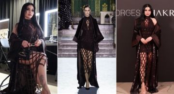 هيفاء وهبي بفستان بتصميم من الشبك اللامع وCape في عرض جورج شقرا ضمن أسبوع باريس للموضة