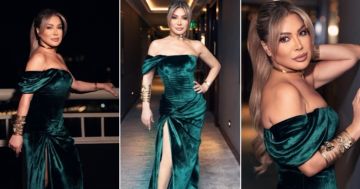 شرطة_الموضة: نوال الزغبي بفستان مخملي بفتحة جانبية طويلة في حفلها بالقاهرة من تصميم ابنتها ...