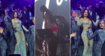 فيديو- هيفاء وهبي توقف حفلها لتقص فستانها حتى تتمكن من الرقص