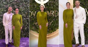 بسنت شوقي باللون الزيتوني ومحمد فراج بالبذلة البيضاء ... ثنائي لفت الأنظار في حفل جوي أووردز ...