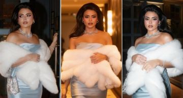 شرطة_الموضة: أسماء جلال تتحدى البرد بالشال الفرو سعر فستانها 192 ألف جنيه