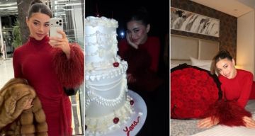 يارا السكري تحتفل بعيد ميلادها الـ27 مرتدية فستان أحمر مع باقة ورود كبيرة - صور