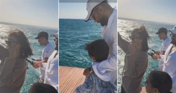 فيديو- تامر حسني وبسمة بوسيل وأولادهما في رحلة بحرية