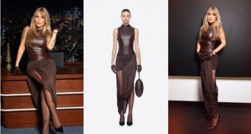 نيكول سابا بفستان بني بكورسيه جلد في لقائها ليلة رأس السنة ... سعره 37 ألف جنيها