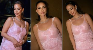 شرطة_الموضة: بسنت شوقي بفستان وردي لامع سعره 190 ألف جنيه في أحدث ظهور بدبي