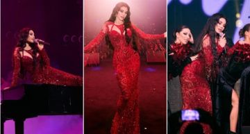 شرطة_الموضة: هيفاء وهبي بفستان أحمر ناري في حفلها لعيد الحب من تصميم شربل زوي