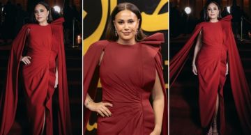  شرطة_الموضة: هند صبري بفستان بفتحة جانبية من طوني ورد سعره 236 ألف جنيه