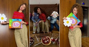 ميريام فارس تحتفل بعيد الأم مع ابنيها رسومات وبالونات وورود