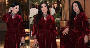 عبير صبري بفستان أنيق من القطيفة في سهرة رمضانية