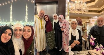 روجينا وأشرف زكي وابنتيهما يحتفلون بعيد الفطر بأداء العمرة
