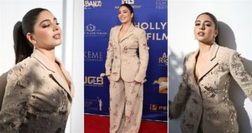 شرطة_الموضة: مايان السيد ببدلة واسعة بتطريزات ورود من جورج حبيقة في افتتاح الدورة الخامسة لمهرجان ...